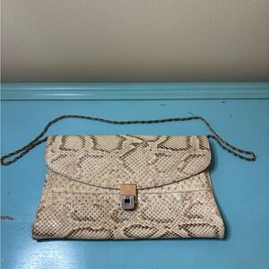 Lou-Ran original Boa Snake Skin Clutch with gold tone chain shoulder strap